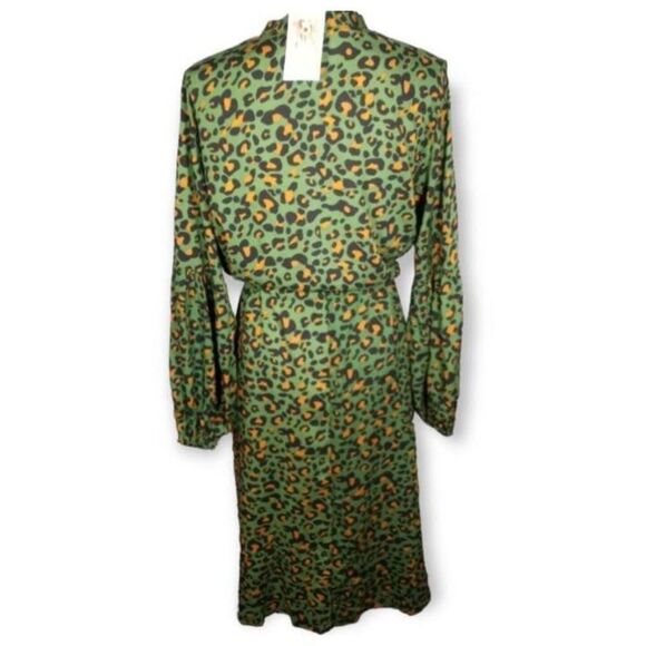 KIRUNDO GREEN LONG SLEEVE LEOPARD PRINT SHIRT DRESS SZ. L NWT. - Picture 7 of 12